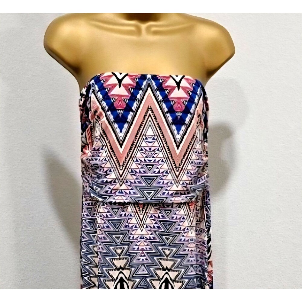 Travel Cruise Convertible Geometric Fun Strapless Maxi Dress Skirt XL Multicolor